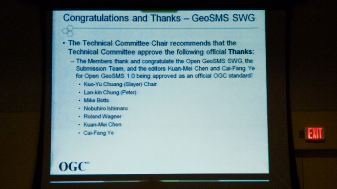 OGC 亞洲第一個GeoSMS 標準通過